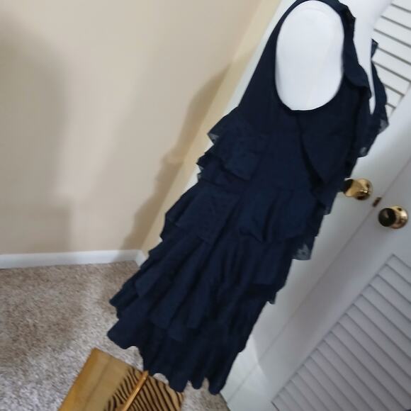 LOFT 4 Black Sleeveless Swiss Dot Ruffled Layers Polyester Rayon Blend Dress - Picture 7 of 15